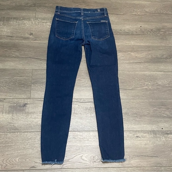7 For All Mankind Womens The Ankle Skinny Dark Wash Raw Chewed Hem Size 25 - Picture 10 of 12